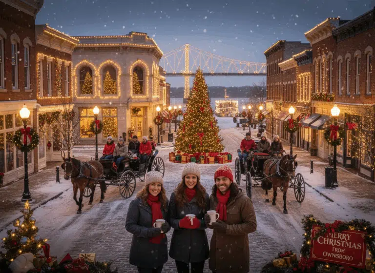 Christmas time photos with snow and christmas lights