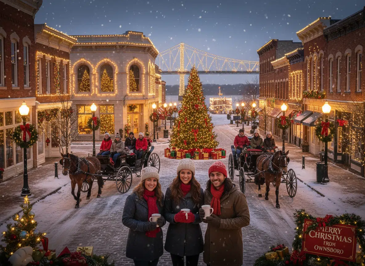 Christmas time photos with snow and christmas lights