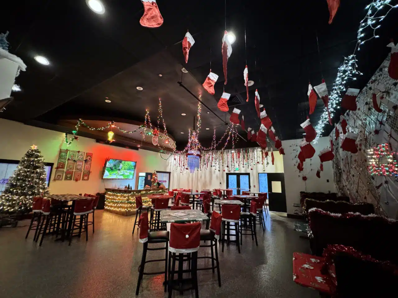 The Backstage at RiverPark Center, decorated for a Christmas party