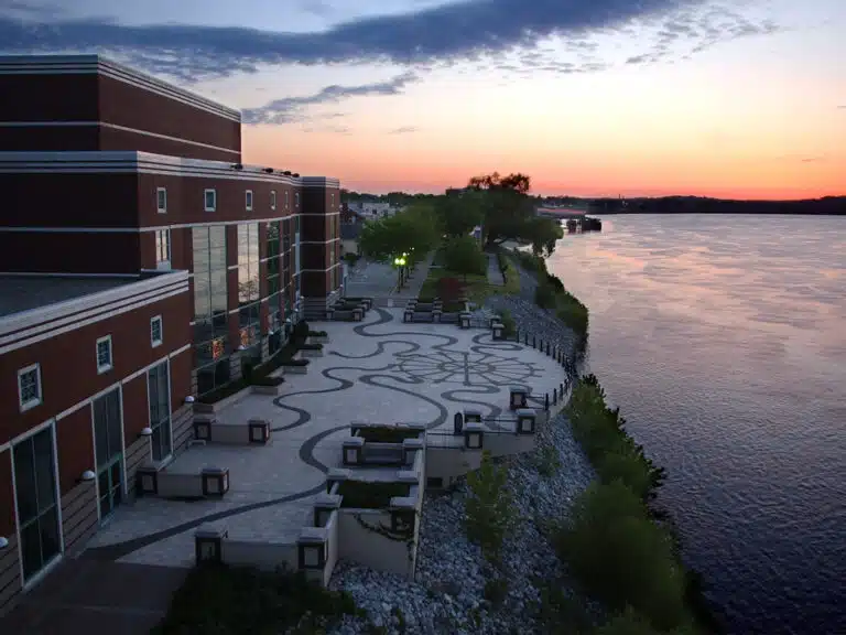 The RiverPark Center Plaza as seen from the Ohio River bridge